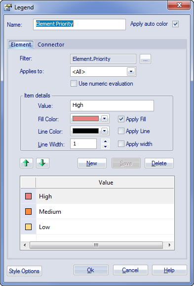 A diagram legend is defined using the Legend dialog. A diagram legend is defined using the Legend dialog.