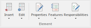 Element panel of the Design ribbon in Sparx Systems Enterprise Architect. Element panel of the Design ribbon in Sparx Systems Enterprise Architect.