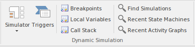 Part of the Simulate ribbon in Sparx Systems Enterprise Architect. Part of the Simulate ribbon in Sparx Systems Enterprise Architect.