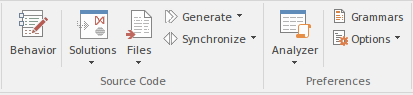 Part of the Code ribbon in Sparx Systems Enterprise Architect. Part of the Code ribbon in Sparx Systems Enterprise Architect.