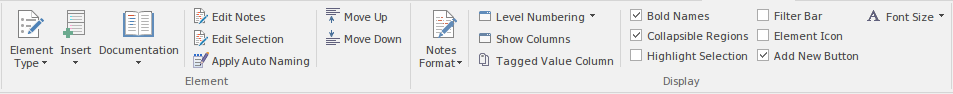 Part of the Specification Manager ribbon in Sparx Systems Enterprise Architect.
