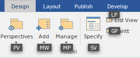 On holding down the Alt key, the ribbon will show the shortcut keys for all the commands.