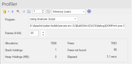 Memory leaks profiling interface in Enterprise Architect Memory leaks profiling interface in Enterprise Architect