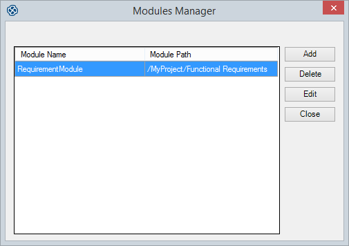 DOORS Module Manager with selected module, in Sparx Systems Enterprise Architect. DOORS Module Manager with selected module, in Sparx Systems Enterprise Architect.