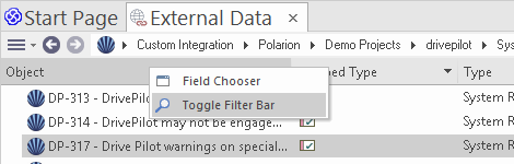 External Data Filter Bar External Data Filter Bar